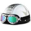 Motorcycle Helmets Scooter Open Face Half Leather Helmet With Visor UV Goggles Retro Vintage Style 55-60cm