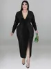 Sukienki plus size Wmstar Wmebel Clothing Cailins Party Fall V Neck Bodycon Elegancki seksowna sukienka midi hurtowa kropla 230130