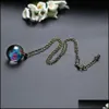 Anhänger Halsketten Prettyuniverse für Frauen Vintage Sonnensystem Galaxy Planet Doppelseitige Glas Halskette Ball Drop Lieferung Schmuck Dhi1M