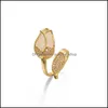 Anelli a grappolo Design della Corea del Sud Gioielli di moda Squisito rame intarsiato Zircone Opale Punta Anello di apertura creativo Festa di ballo femminile Ri Dh3Jq