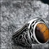 Cluster Rings Warrior Jewelry Set Turquoise Titanium Steel Ring Personalized Tiger Eye Stone Mens 812 R2 Drop Delivery Dhj7U