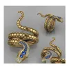 Avec des pierres latérales Hiphop Creative Argent Serpent Bague Personnalité Dominatrice Incrusté Saphir Zircon Mticcircle Antique Gold Girl Cadeau BD Dhu1Z