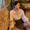 Women's Blouses Shirts Women Lantern Sleeve Notched Print Temperament Casual Korean Style French Retro Elegant Allmatch Ladies 230131