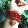Link bransoletki 6 mm czerwony agat bransoletka sercowa ręcznie robiona 108 Mala Pereadki medytacyjne Naszyjniki dla kobiet Mężczyzn Jogi Prezenty biżuterii