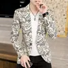 Ternos masculinos Blazers Blazer masculino Moda Moda Menina Men's Casal Casual Casual Jaqueta Slim Botão Carta de Flor Print Blazer Masculino 230130