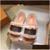 Slippers Women Lock It Flat Me Mink Fur Slipper Cognac Brown Patent Canvas Slides Sandals Winter Booties Men Shoes With Box Eu42 No4 Dhzsg