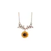 Orecchini Collana Girasole Set di gioielli Ciondolo in vetro Immagine Festa Dichiarazione Fiore Foglia Girocolli Collane Set di consegna a goccia Dhpmg