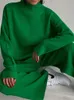 Tracksuits voor dames gebreide broek Pak 2 Tweedeksels Sets Outfits Groene lange mouw breien brede been broek vrouwelijke casual pakken 230131