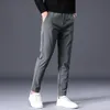 Herrbyxor Vinter varm fleece tjock affärssträng Slim Fit Elastic midja jogger koreansk klassisk svart grå blå byxor man 230130