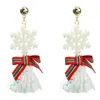 dangle earrings for for christmas 2023樹脂スノーフレークボウベルズフェスティバルフランネルタッセルガール