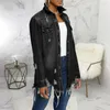 Damenjacken Damen Frühling Herbst Mode Lässiger Mantel Langarm Unregelmäßige einreihige Knöpfe Jeansjacke Urlaub Party Reisen