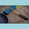 Chopsticks Fancy Design Wedding Party Använd guldpläterad vit svart rostfritt stål 304 SN692 Drop Delivery Home Garden Kitchen Dining DH7LQ