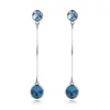 Stud Earrings Dome Bead Round Crystals Long Chain 925 Sterling Silver Trendy Fine Jewelry For Women