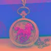 Relojes de bolsillo Reloj de perspectiva de patrón tridimensional de caballo dorado y plateado brillante de lujo con accesorios de cadena
