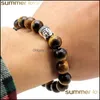 Beaded Strands 10mm naturliga stenp￤rlor armband tiger ￶gon Buddha huvud m￤n b￶n lava rund elasticitet rep armband f￶r kvinnor dr ota3r