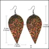 Charm Unique Design Christmas Pu Leather Leaf Oval ￶rh￤ngen Fashion Sequin Glitter Colorf Double Side Dangle Earring Jewelry Gifts F OT64A