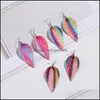 Charm Unique Design Christmas Pu Leather Leaf Oval ￶rh￤ngen Fashion Sequin Glitter Colorf Double Side Dangle Earring Jewelry Gifts F OT64A