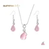 Earrings Necklace Design Pink Opal And Ring Jewelry Set Natural Gem Stone Water Drop Earring For Women Delivery Sets Otpja