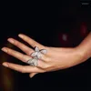 Wedding Rings Vintage Flower Leaf Ring PAVE Setting CZ Sona Stone Silver Color Party Band For Women Finger Sieraden