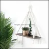 Outra decoração da casa de decoração de casa pendurada em madeira prateleira de armazenamento com corda de crochê de madrugada Boho Tassel Plant Hanger para Dro OT2CD