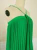 플러스 사이즈 드레스 녹색 여름 홀터 소매없는 느슨한 주름 해변 휴가 가운 세련된 크기 3xl 4xl 대형 여성 의상 230130