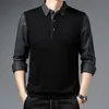 Herrpolos mode män randiga polo skjortor för män fast färg casual designer långärmad topps -knapp krage herrkläder 230130