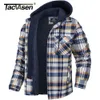 Men's Casual Shirts TACVASEN Flannel Shirt Jacket with Removable Hood Plaid Quilted Lined Winter Coats Thick Hoodie Outwear Man Fleece 230130