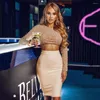 Work Dresses High Quality 2023 Autumn Women'S 2 Two-Piece Set Sexy O-Neck Beaded Short Top Waist Skirt Bandage Bodycon Party