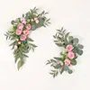 Decorative Flowers 2PCs/Set Artificial White Wedding Backdrop Wreath Decor Welcome Card Sign Corner Wall Props Arrange Arch Fake Flower Row