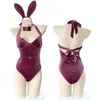 Combinaisons pour femmes Rompers Violet Velvet Passion Ouvert Entrejambe Combinaison Sexy Cosplay Lapin Fille Étudiant Uniforme Femme Body 230131