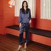 Kvinnors sömnkläder Spring Autumn Women Solid Pyjamas Set Satin Silk Lounge Wear Casual 2st Shirtpants Lose Intimate Lingerie