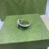 Nieuwe sieraden 925 zilveren G brief uitgeholde groene emaille ring mannen en vrouwen Retro ring fashion street2161