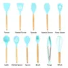 Utensílios de cozinha de silicone azul-petróleo claro de 12 peças