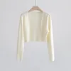 Polos pour femmes couleur unie tricoté Cardigan 2023 été glace soie mince crème solaire chemise Simple élégant polyvalent châle couvrir haut