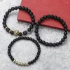 Strand Fashion 8mm Natural Stone Bracelet Set For Women Men Punk Cool Lion's Head Matte Lava Bangle Jewelry Accessories