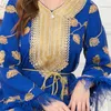 Casual Dresses 2023 Ankomst Blue Abaya Dubai Islamiska Turkiet Muslim Långärmad broderi Party Loose Dress