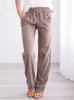 Pantalon femme coton lin lâche cordon large jambe taille haute pantalon femmes coréen solide poche femme Stretch droit