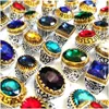 Solitaire Ring WhoseAle Lots 20st/Lot Luxury Crystal Stone Sier Gold Charm Män Kvinnor Vintage Alloy Zircon Rings Colorf Wedding En Dhasz