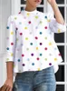 Women's T Shirts Uoozee Female Fashion Polka-Dot Stand Collar Casual Blouses Spring Summer Three-Quarter Sleeves Tops For Women 2023