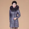 Women's Leather Middle-aged And Elderly Bown Jacket Keeps Warm In Winter The Long Fashion Mother Haining Coat.