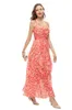 Kvinnors banor klänningar sexiga spaghtetti rems blommor tryckt tiered ruffles mode high street sommarlånga vestidos