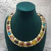 Choker vintage mode mångsidig tung industrin guldpläterad färgglad glas pärla kort halsband
