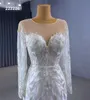 Abito da sposa con scollo a cuore con colletto e strascico a maniche lunghe, moda lusso SM222226