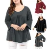 Blusas de mujer, camiseta de primavera para mujer, blusa holgada plisada de talla grande elegante con mangas largas suaves de cuerno, informal, transpirable