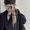 スカーフ2023ファッションフローラルプリントシルクスカーフ女性薄い首の長いスカーフ狭いオフィスレディショールバンダナ女性スキニーヘアバンドJ230801