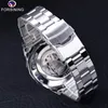 Wristwatches Forsining Stainless Steel Waterproof Mens Skeleton Watches Top Brand Luxury Transparent Mechanical Sport Male Wrist Watches 230731