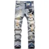 Mäns jeans Slim Fit Elastic Feet Men's Cotton Balloon broderat lädermärke med Hole Star Retro Men's Jeans från Europa och Amerika