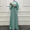 Roupas Étnicas Verão Abaya Dubai Brilhante Macio Mangas Puff Vestido Muçulmano Quimono Sedoso Robe Turquia Vestidos Longos Islam Abayas Com Cinto