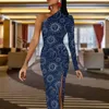 Casual Dresses Blue Magic Sun Bodycon Dress Ladies Vintage Celestial Moon Stars Pretty Maxi Långärmad fest Grafisk presentidé