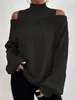 Kvinnors tröjor 2023 Autumn Winter Off Shoulder High Neck Long Sleeve European och American Sweater Loose Knit Cardigan